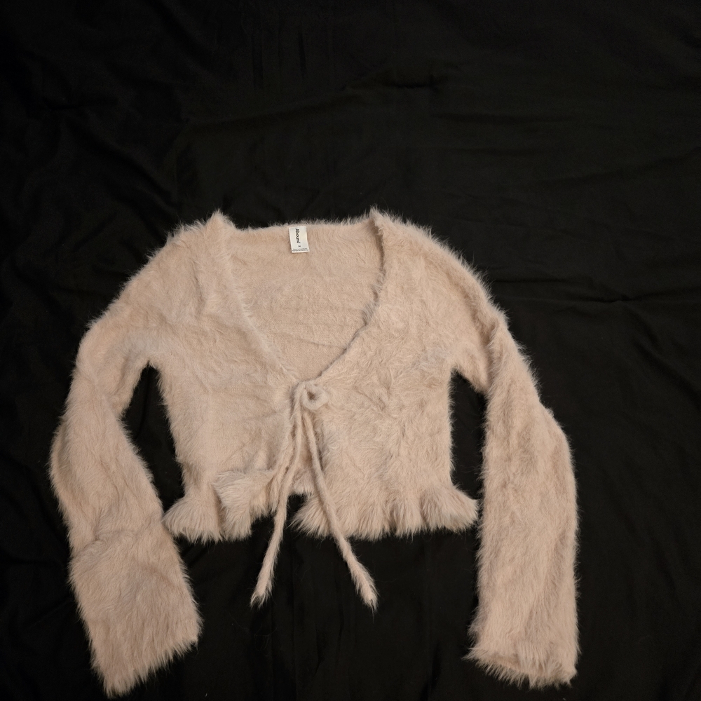 Abound Plush Light Pink Tie Cardigan With Ruffle